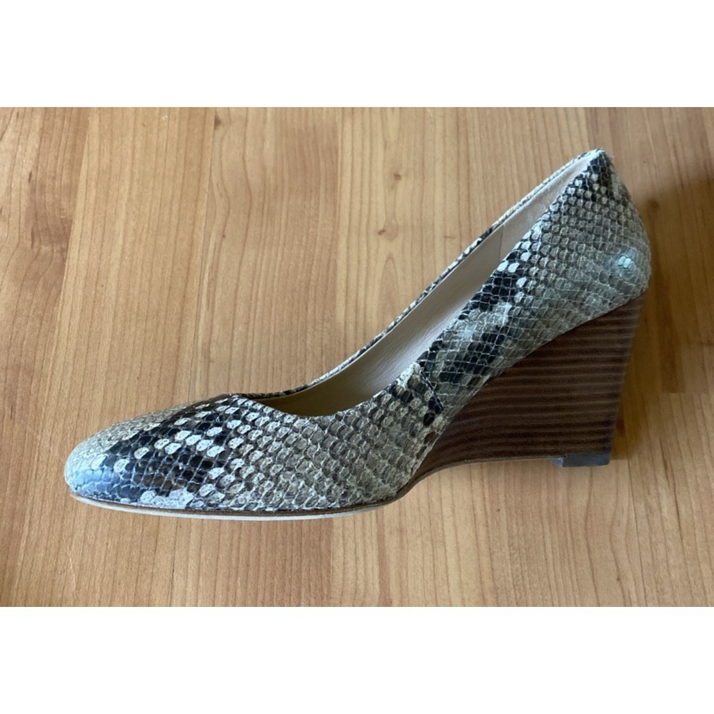 Via Spiga Womens Pump Size 6.5 Leather Wedge Heel Snakeskin Dress Shoes - Picture 3 of 11